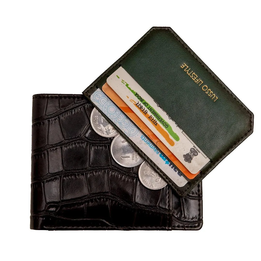 MERCI | CROCO BLACK WALLET   CARD HOLDER