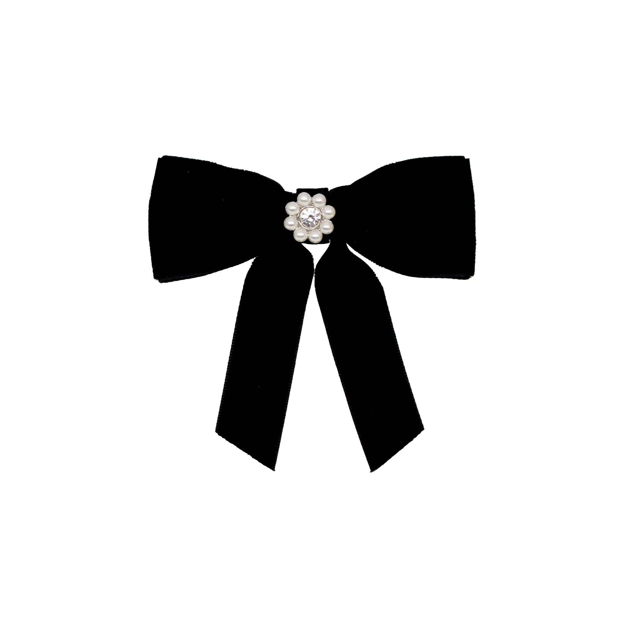 Mini Iconic Velvet Bow Barrette in Noir