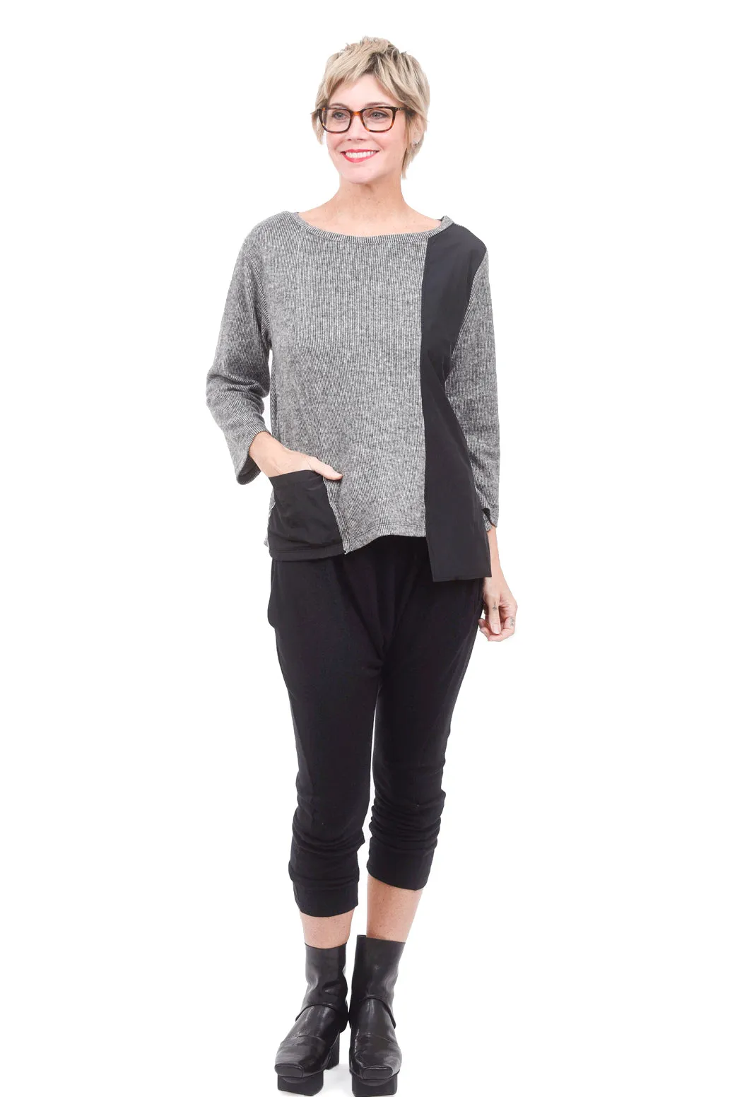 Mix-Fabric Asym Top, Gray