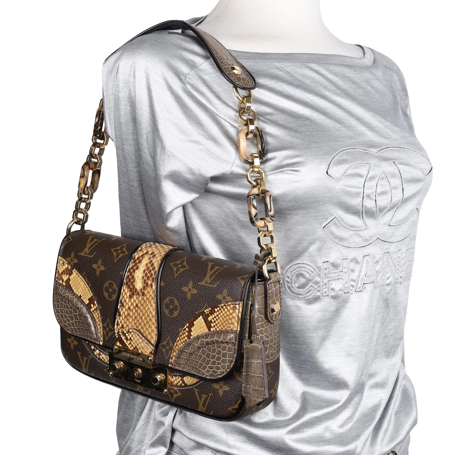 Monogramissime Alligator & Python Shoulder Bag (Authentic Pre-Owned)