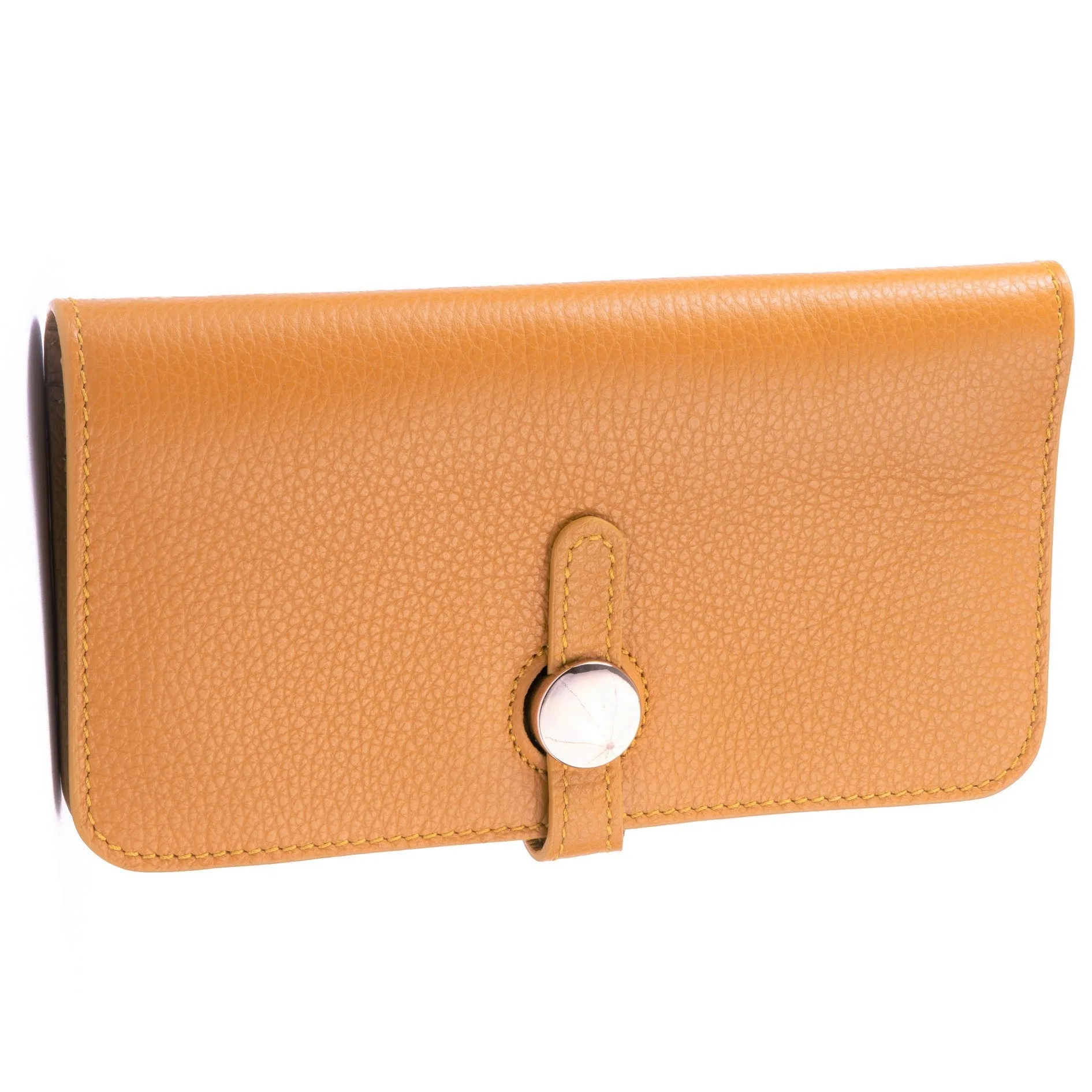 Mustard Pebble Grain Leather Purse Clutch