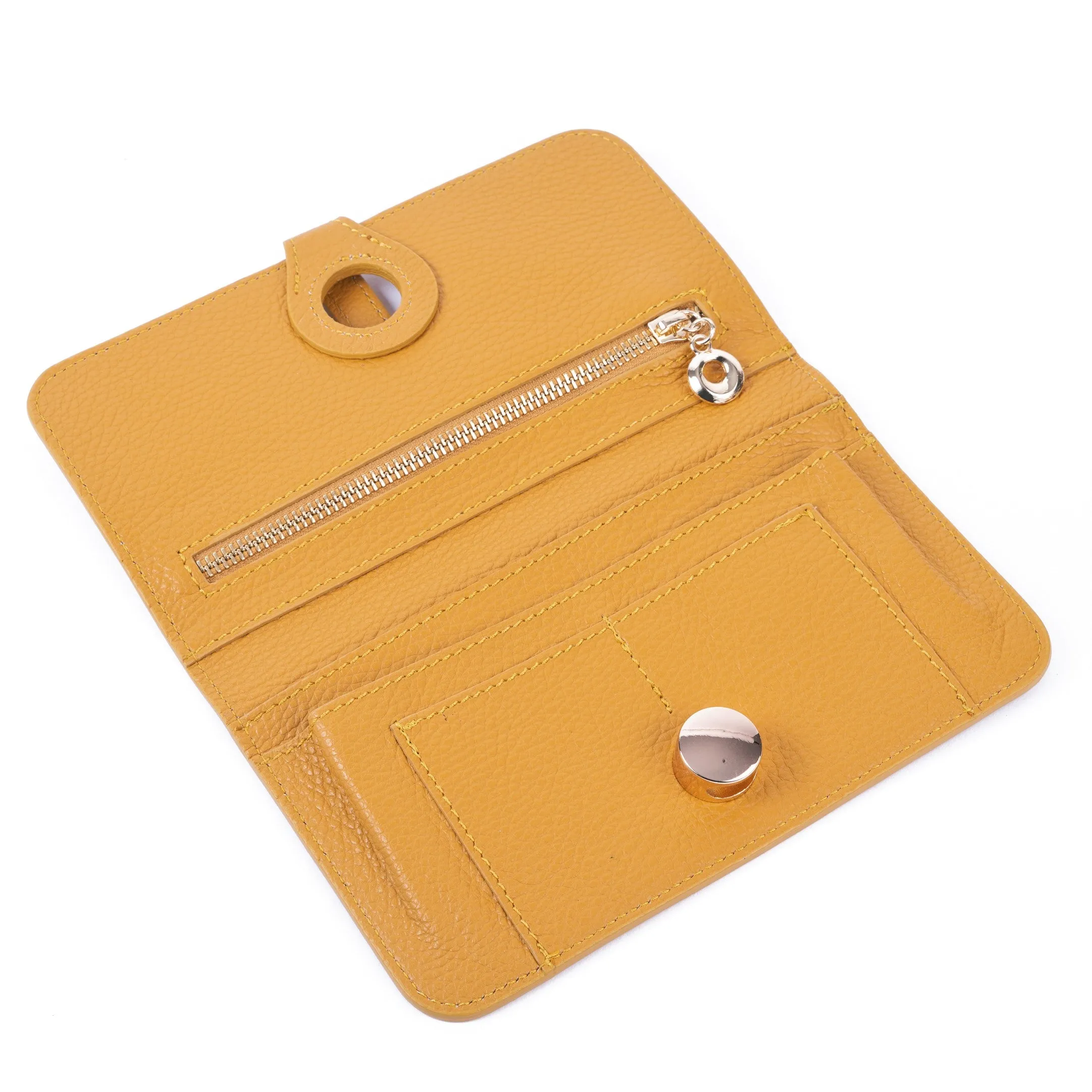 Mustard Pebble Grain Leather Purse Clutch