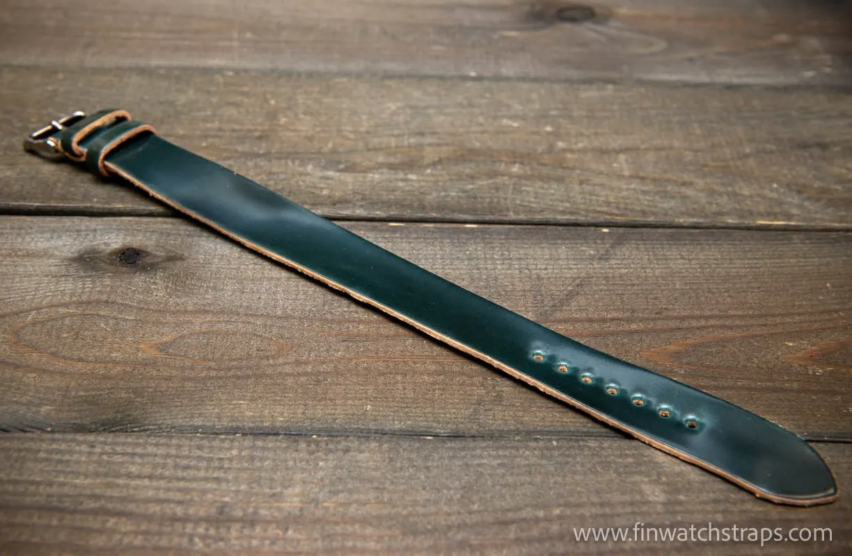 One piece Shell Cordovan watch strap. Handmade in Finland, 10-26 mm.