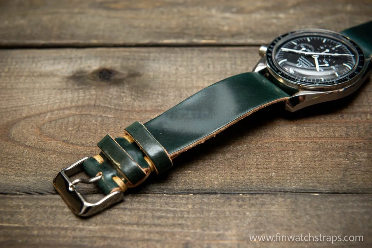 One piece Shell Cordovan watch strap. Handmade in Finland, 10-26 mm.