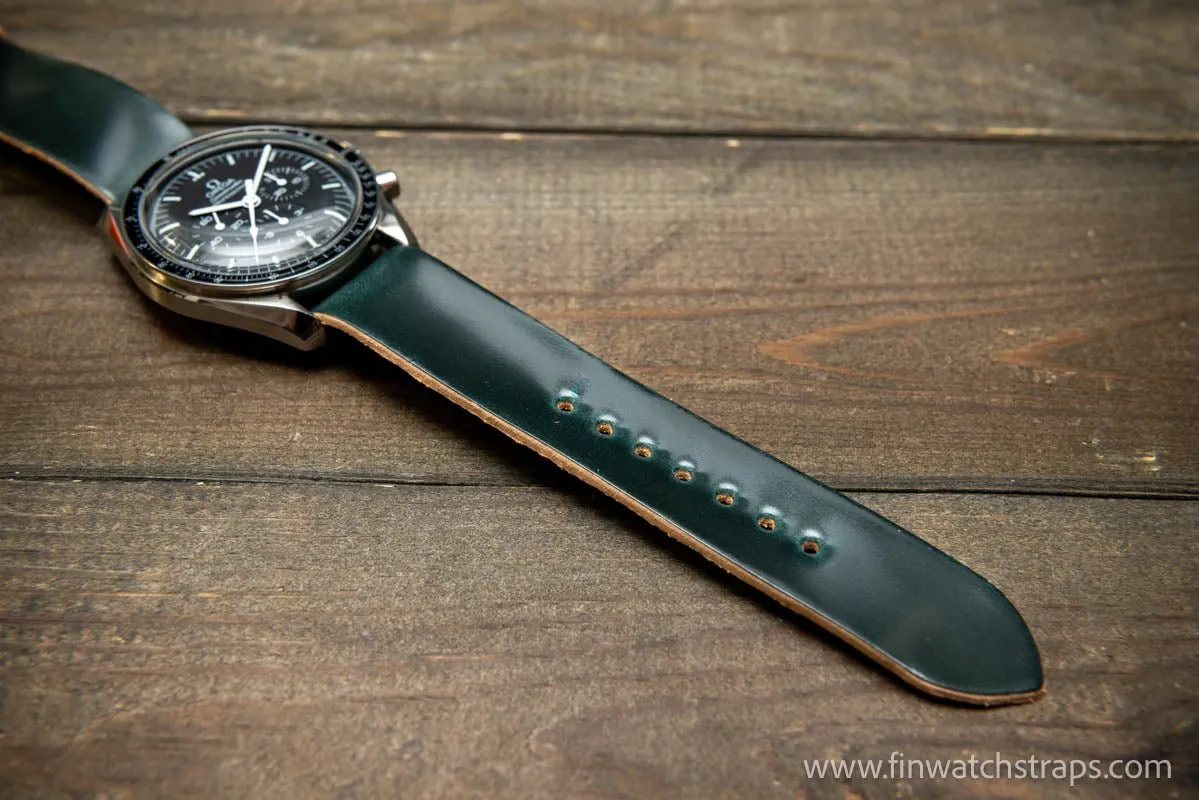 One piece Shell Cordovan watch strap. Handmade in Finland, 10-26 mm.