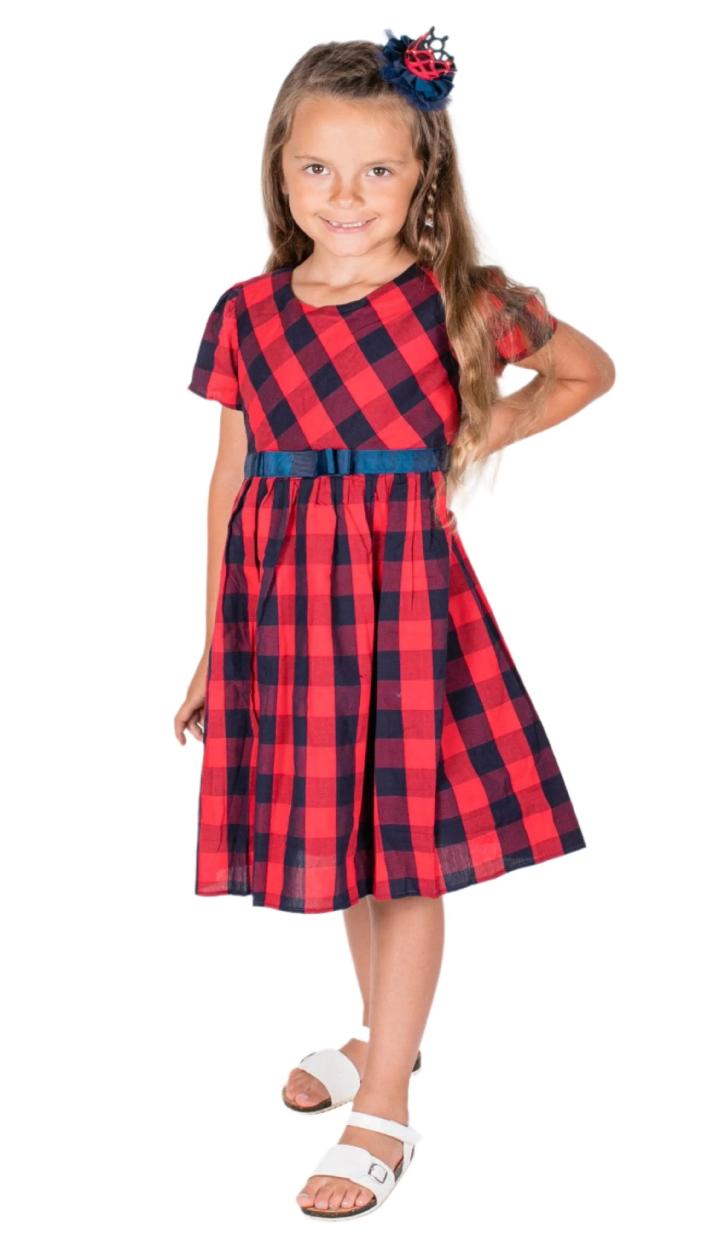 Popatu Little Girls Plaid Red/Navy Dress