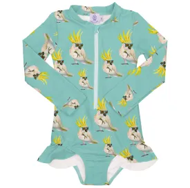 PREORDER Sunset Cockatoo Long Sleeve Girls Zip Swimmers (Ships w/c 16th Sept)