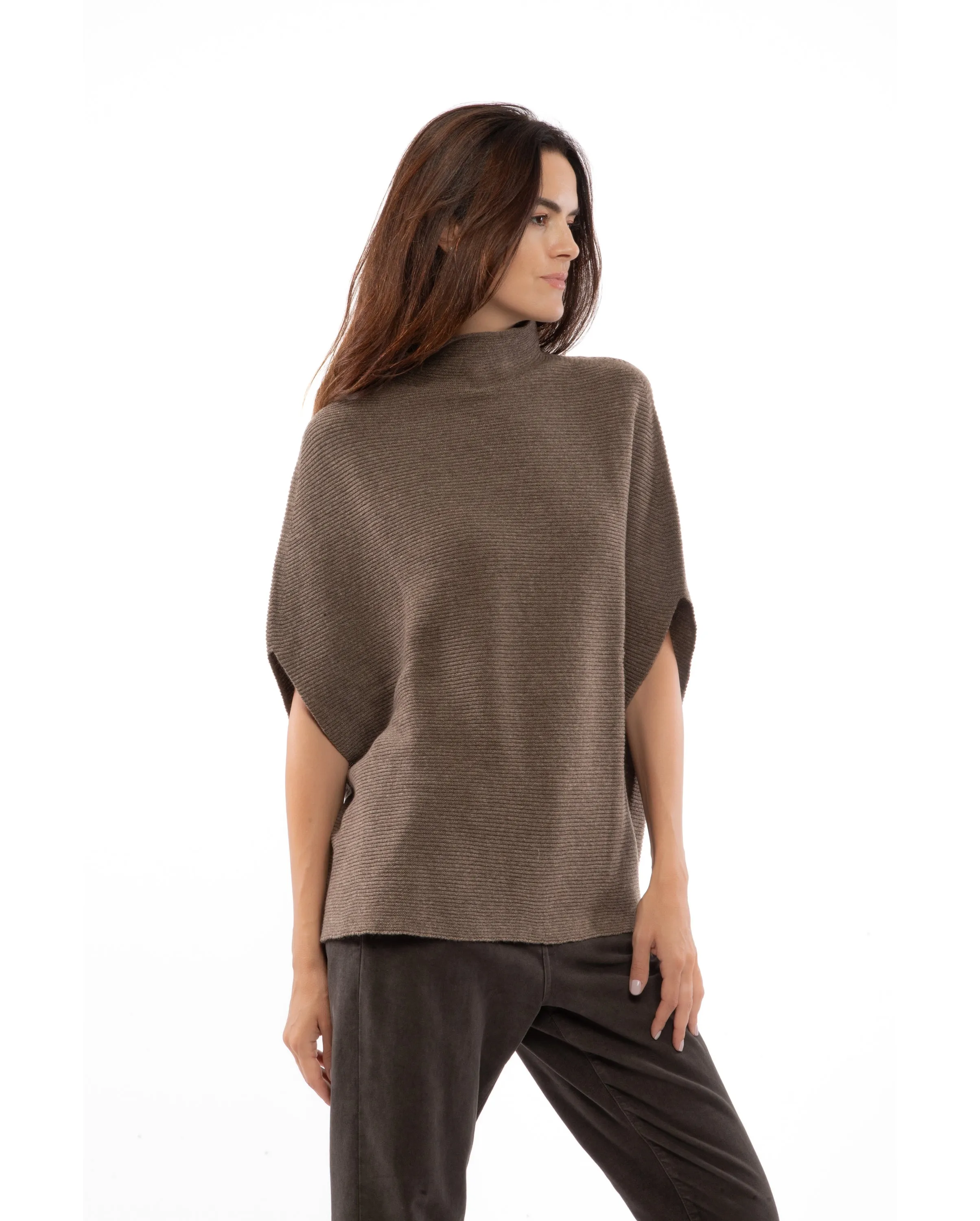 Pure Cashmere Funnel Neck Poncho Brown