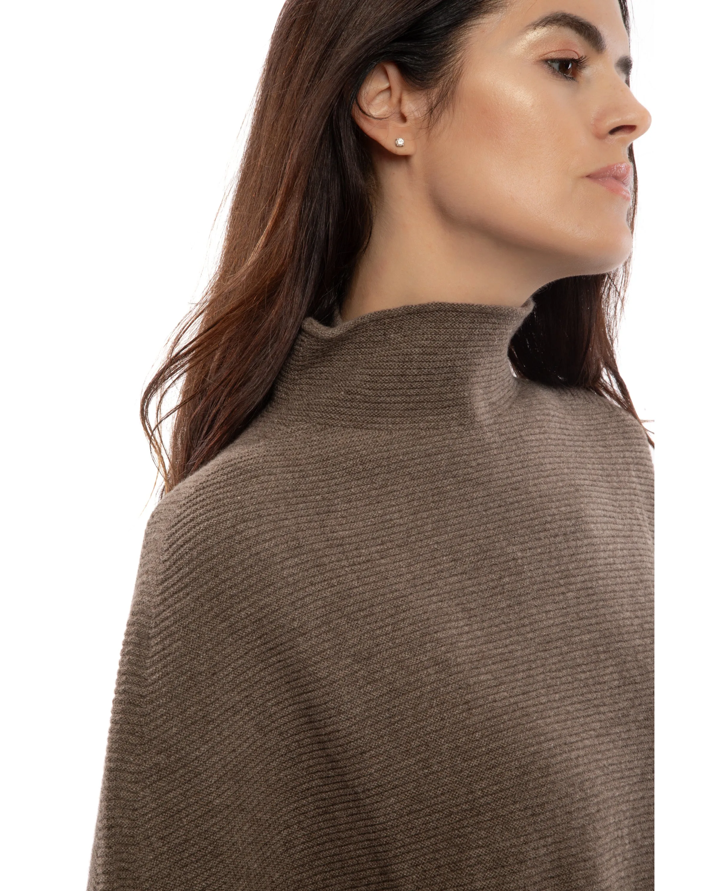 Pure Cashmere Funnel Neck Poncho Brown