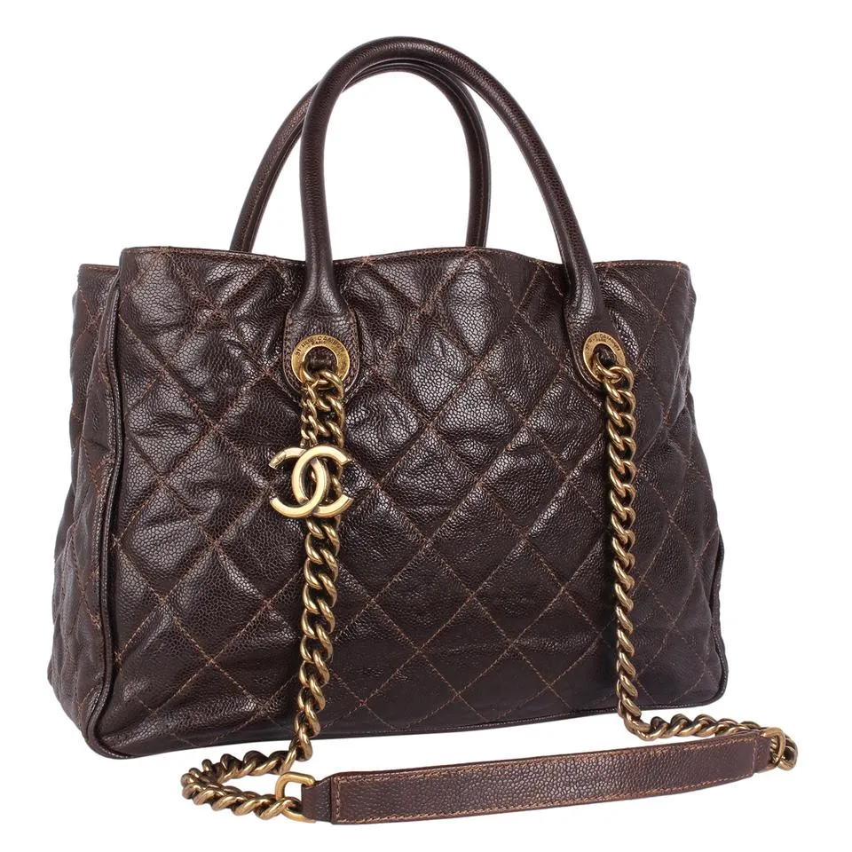 Quilted Glazed Caviar Tote Brown (Authentic Pre-Owned)