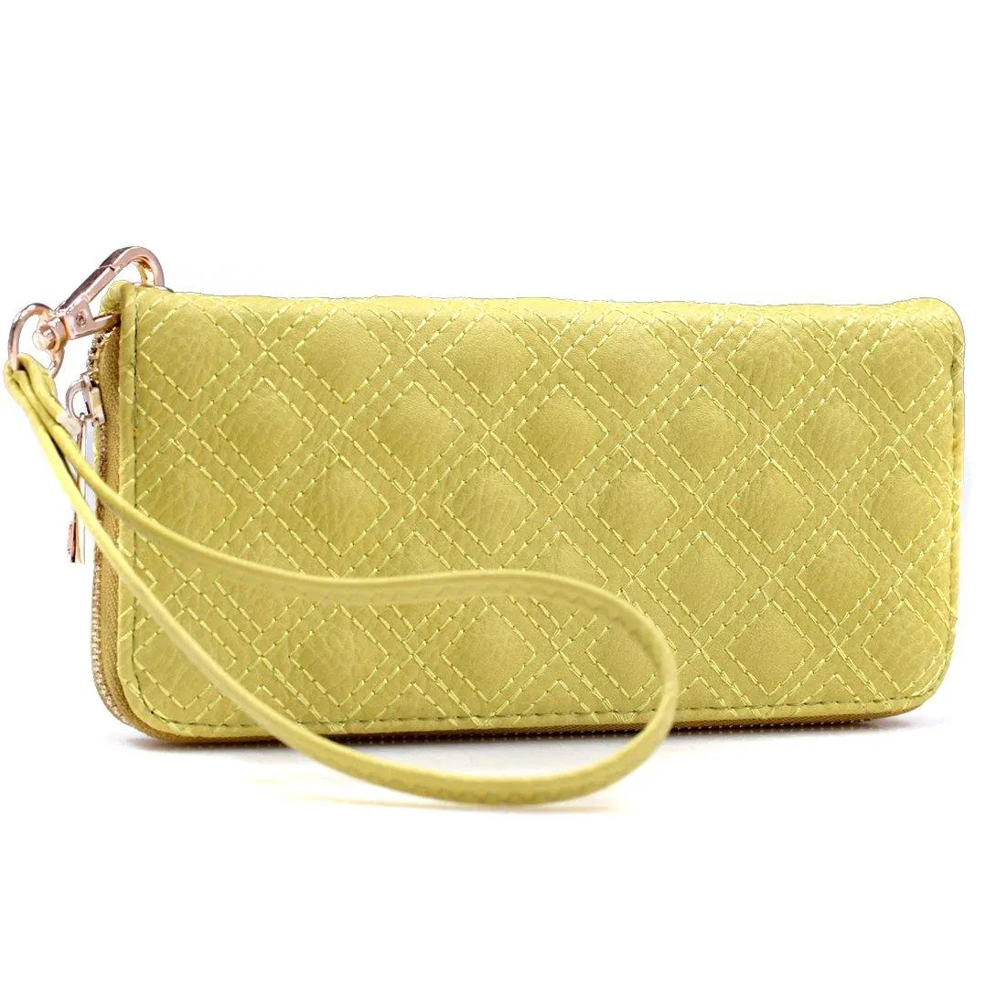 Quilted Zip-Around Wallet With Detachable Wristlet Strap