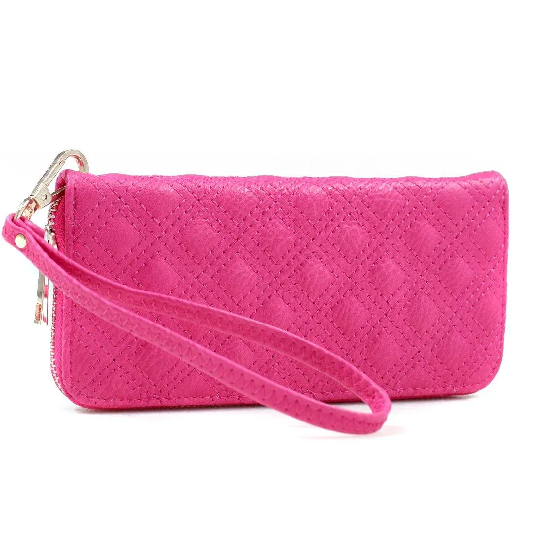 Quilted Zip-Around Wallet With Detachable Wristlet Strap