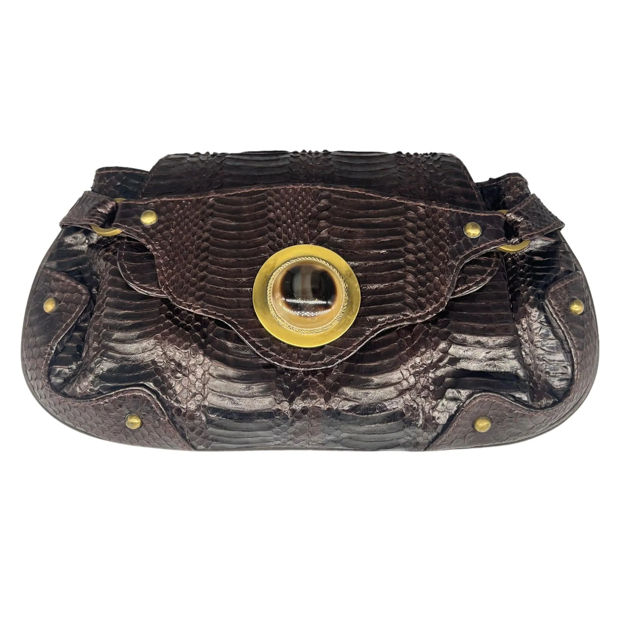 R&Y AUGOUSTI Snakeskin Clutch - Brown