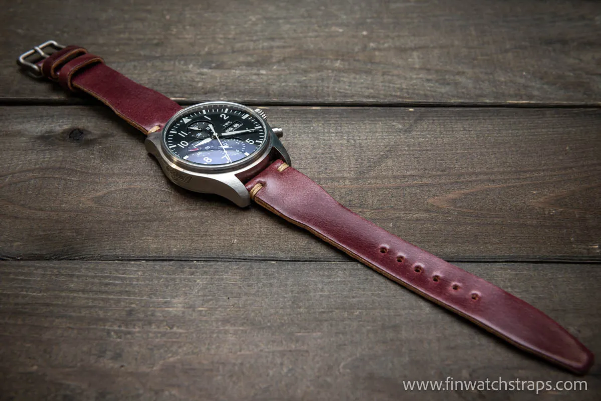 Shell Cordovan watch strap, Leather watch band, Pilot model, Handmade in Finland