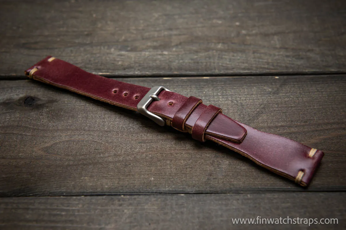 Shell Cordovan watch strap, Leather watch band, Pilot model, Handmade in Finland