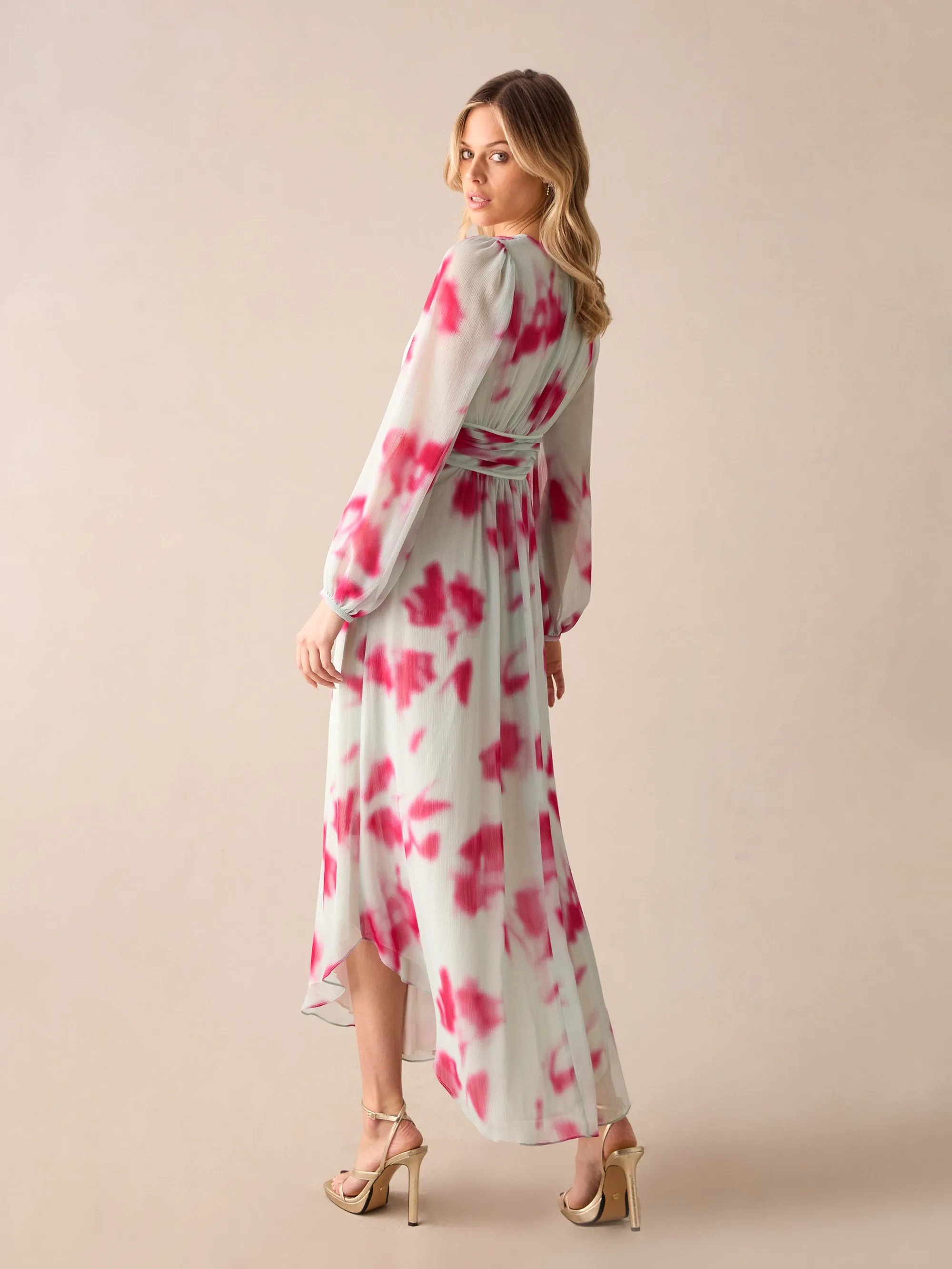 Stephanie Pink Blurred Floral Midaxi Dress