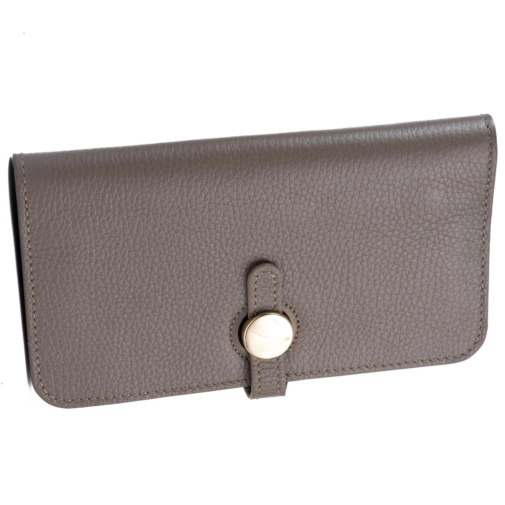 Taupe Pebble Grain Leather Purse Clutch