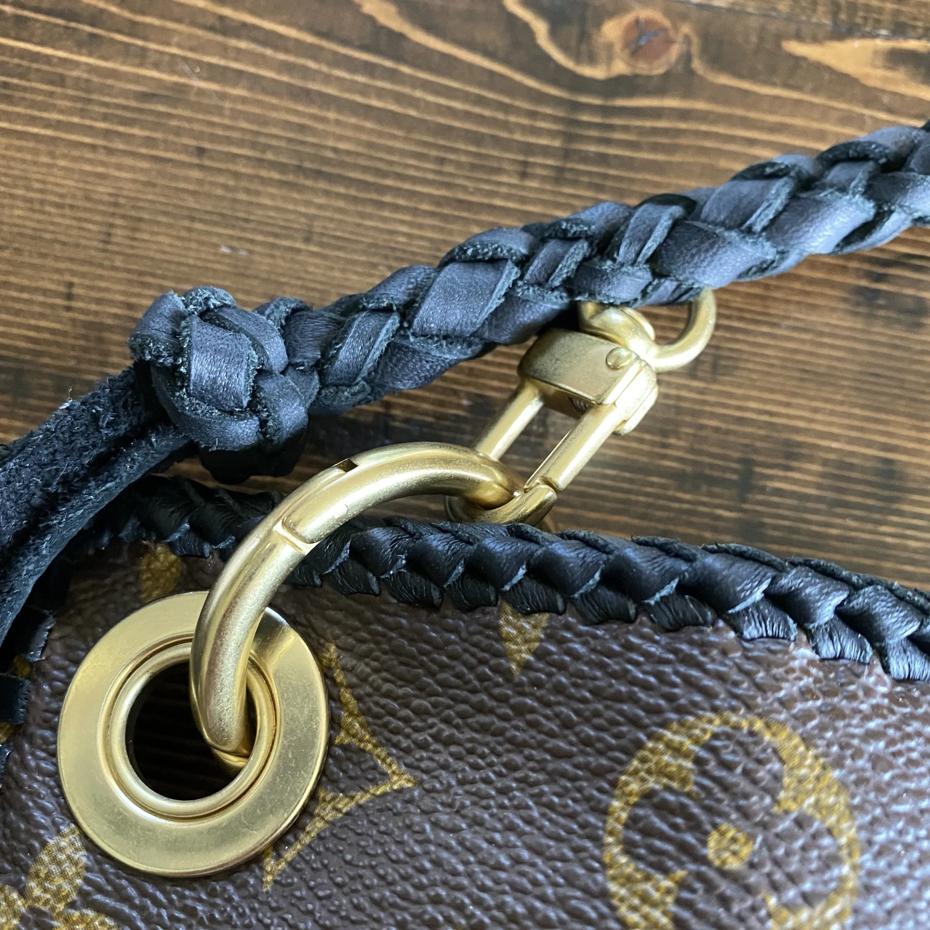 The Peacock - Vintage Monogram Hobo Crossbody in Black - Brass Hardware