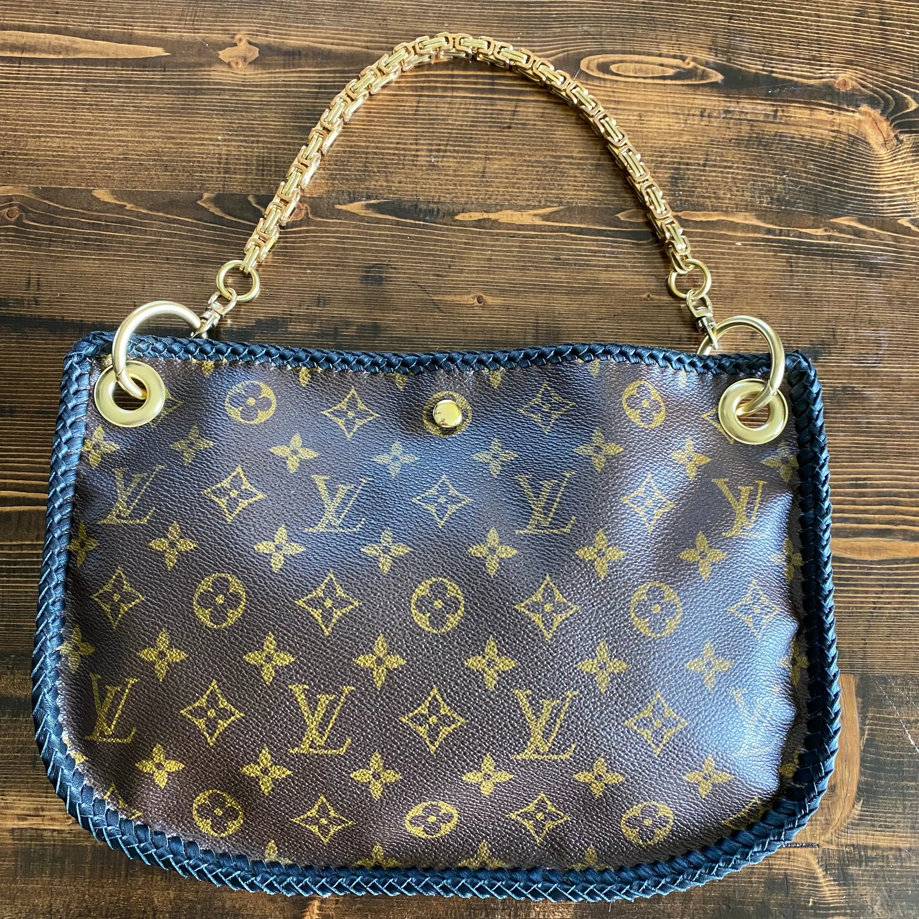 The Peacock - Vintage Monogram Hobo Crossbody in Black - Brass Hardware