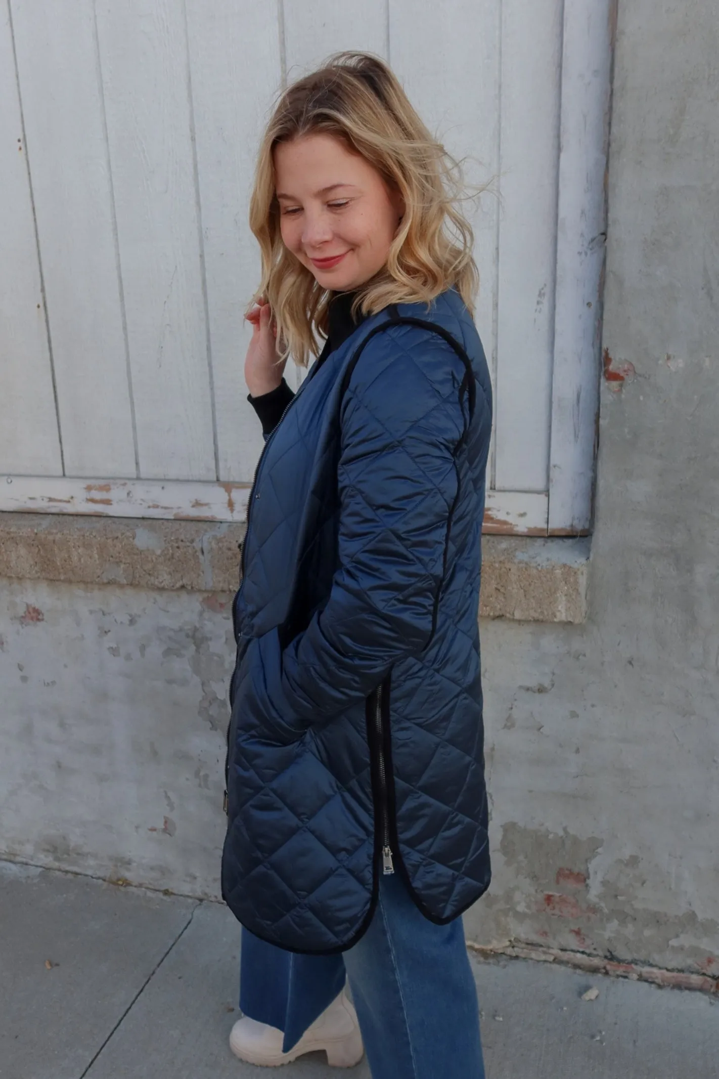 Timeless Treasure Iridescent Blue Quilted Long Jacket