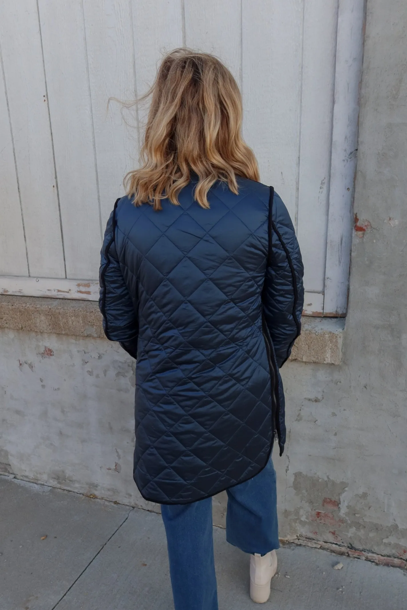 Timeless Treasure Iridescent Blue Quilted Long Jacket