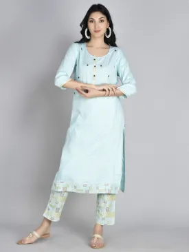 Women Aqua Blue Solid Kurta Trouser