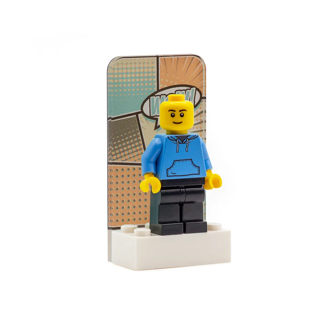 'Wow' Pop Art Single Display - Laser Cut Display with LEGO Brick