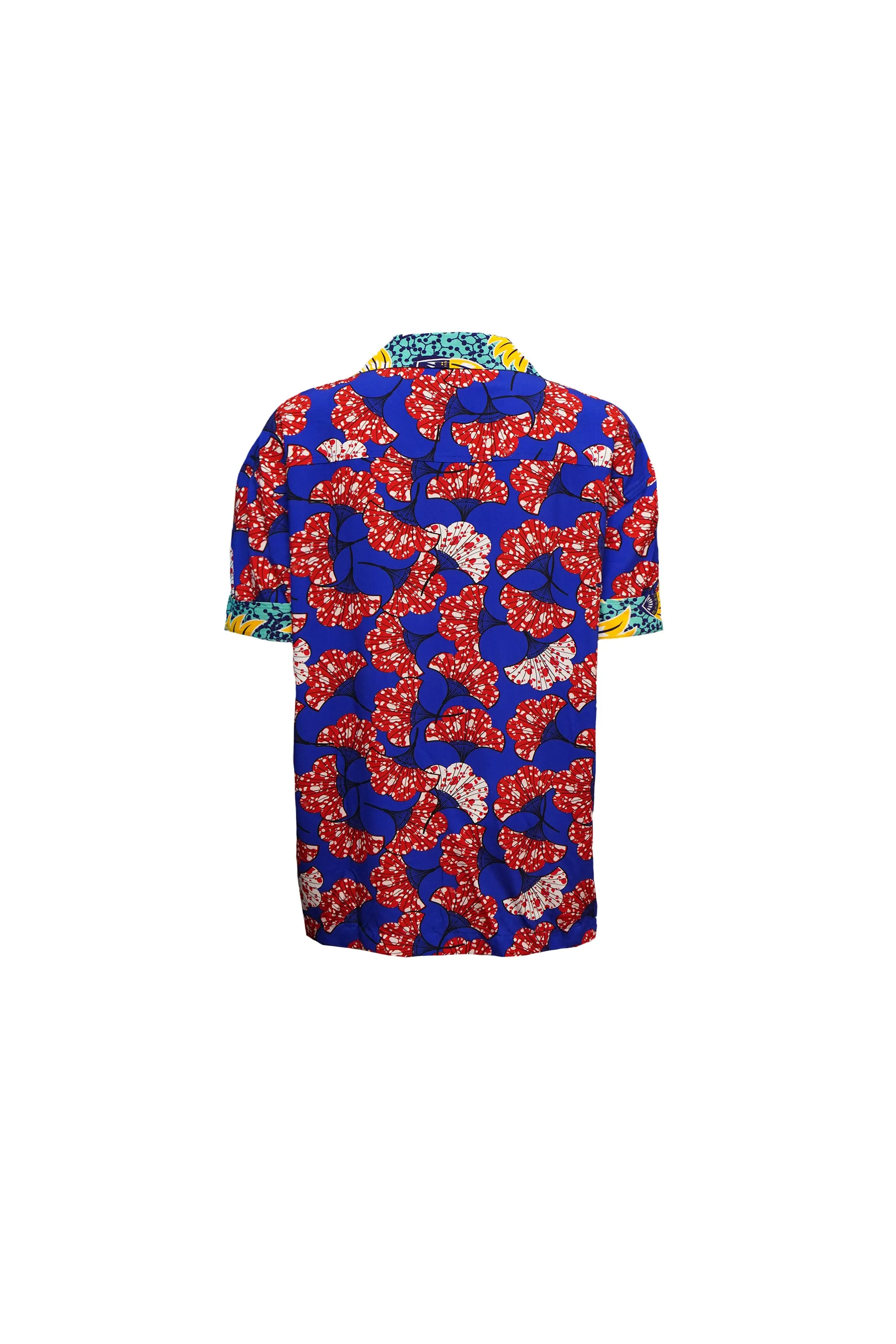 Yinka Shirt with Contrasting Collar and Pockets - Mix Match Blue Red Yellow and Cyan Print | ILC OA OG